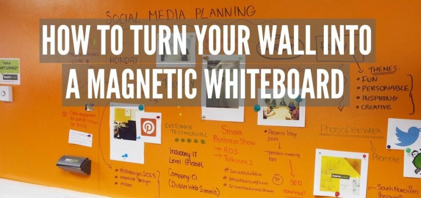 Social Media planning on a magnetic whiteboard wall